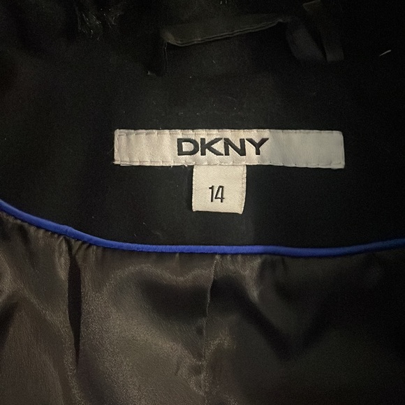 DKNY Black Asymmetrical Wool Mix Coat with Faux Fur Collar Size 14 - Picture 15 of 16